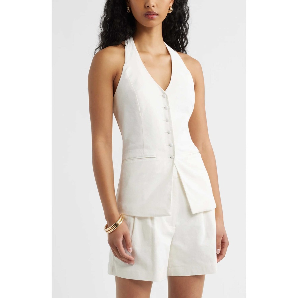 Open Edit Linen Halter Vest Top Longline White Women S Effortless Minimalist